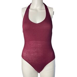Violet Moon Ribbed Halter Bodysuit Maroon Red Size XS